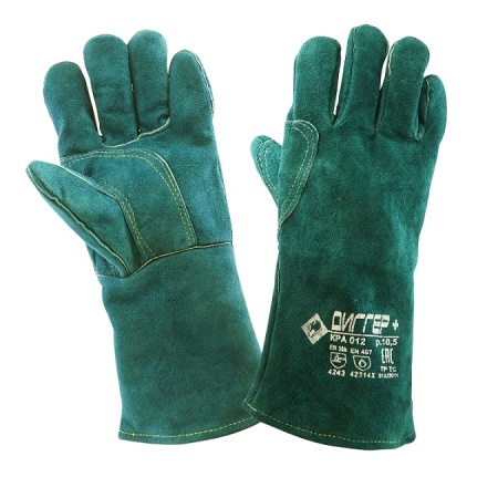 Краги ДИГГЕР+ спилковые зеленые с кевларовой нитью (КРА012), арт. 17744 — изображение товара РусПак